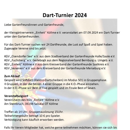 Herzliche Einladung zum Dart-Turnier 2024